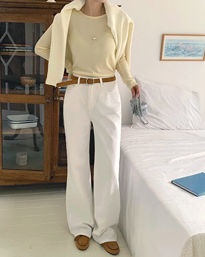 Modern Robe [🌸New Spring] [mellmoden] Signature Cotton Wide Denim (1 color) - 1 color Interseasonal Pants / Long Pants / Wide Pants / White Pants / Cotton Pants