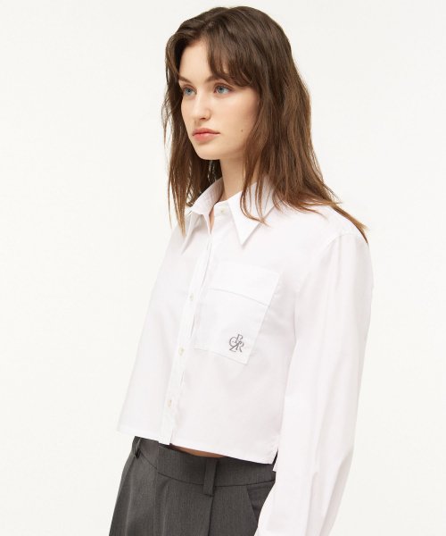 Wrinkle-Free Crop Shirt_WHITE