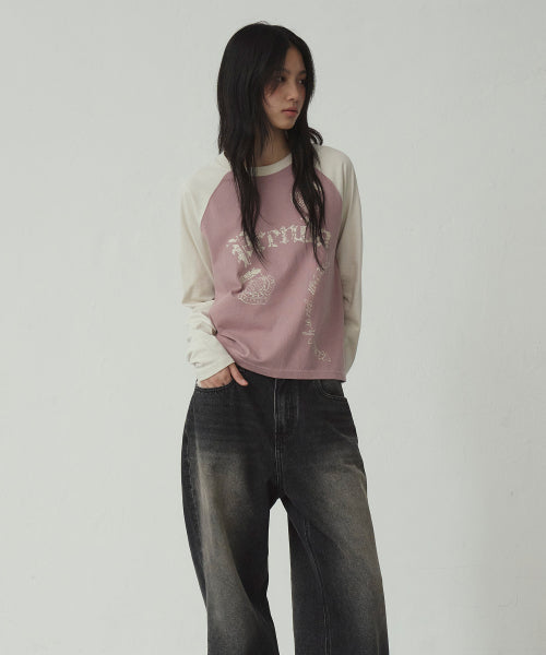 PRENDA VINTAGE LOGO RAGLAN LONG SLEEVE GLOOMY PINK - Size & Reviews | MUSINSA