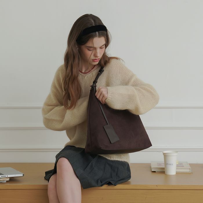 Plum Suede Hobo Bag_Dark Brown