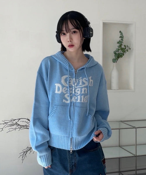 W SELLER LOGO KNIT ZIP UP HOODIE BLUE (CV2EFFK684A)
