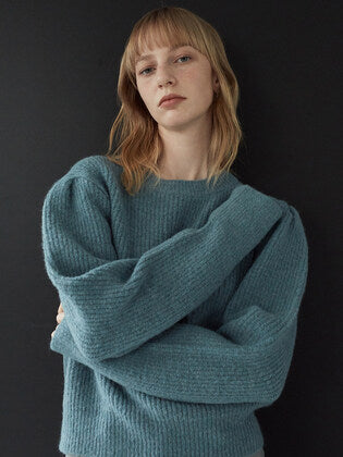 OU794 wool boucle puff knit (ocean blue)