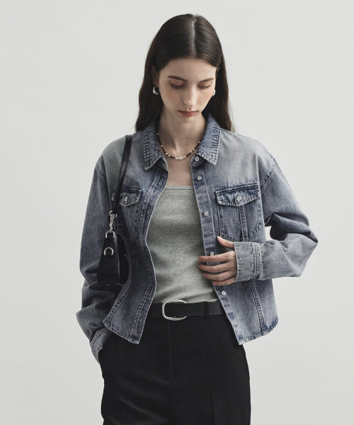 Crop Denim Shirt MDSH016SMOKEBLUE