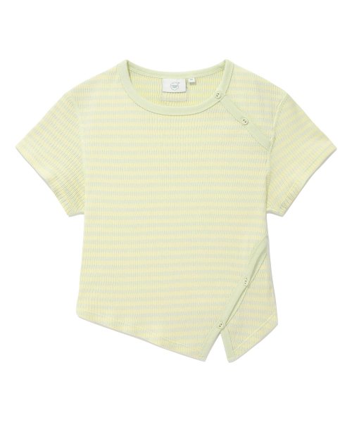 レディース ストライプ カットアウト Tシャツ ライトイエロー