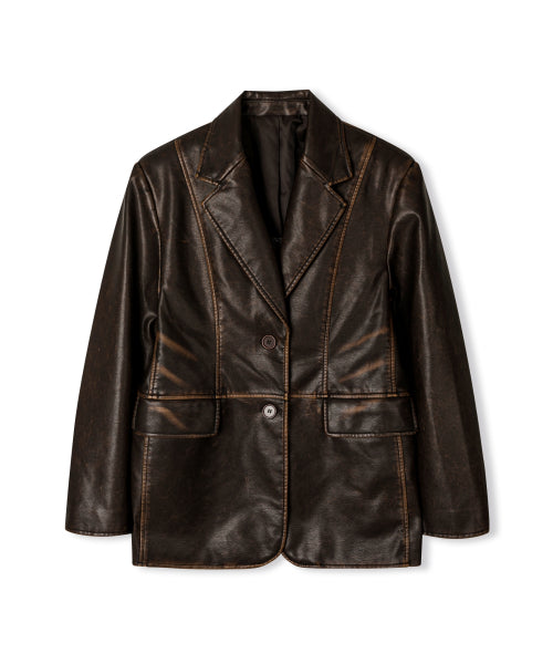 Washed Leather Blazer [Washed Brown]