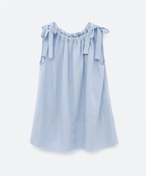 Ribbon Shirring Sleeveless Blouse Soft Blue