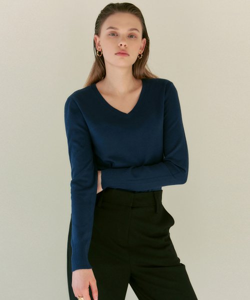 Soft V Neck Knit_Deep Blue