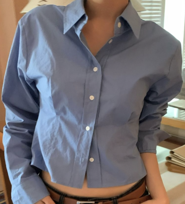 London Plate [i-Day] Wellow Line Cropped Shirt Women's Shirt Checkered Shirt Fall Shirt