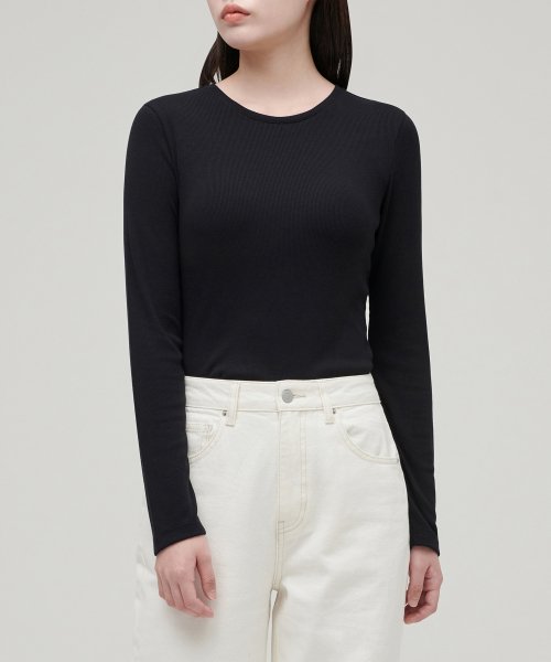 Women's Ribbed Slim Fit Long Sleeve T-Shirt [Black]