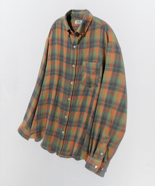 Overfit Pocket Check Shirt Orange