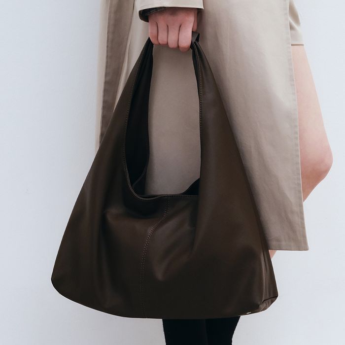 Classic Handle Leather Hobo Bag - Brown