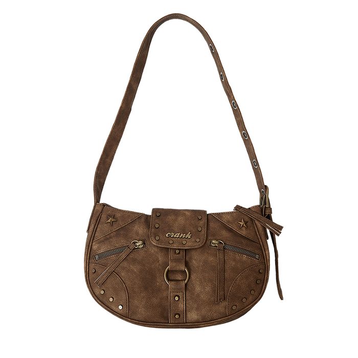 VINTAGE STUD SHOULDER BAG_BROWN