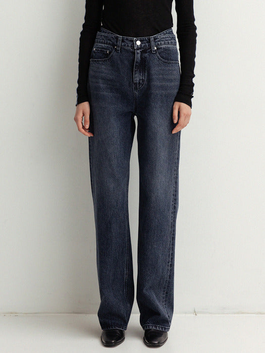 Double waistband denim pants (navy)