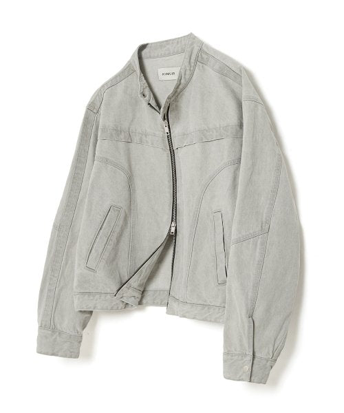 Vintage Washed Denim Biker Jacket_Grey