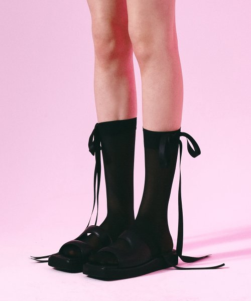 Long Ribbon See-Through Socks (Black)