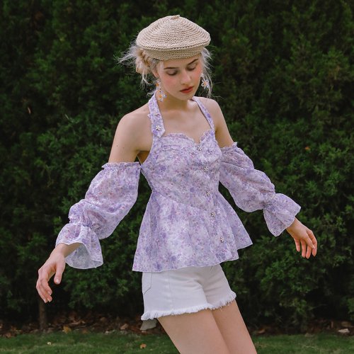 Drop shoulder feather volume off blouse