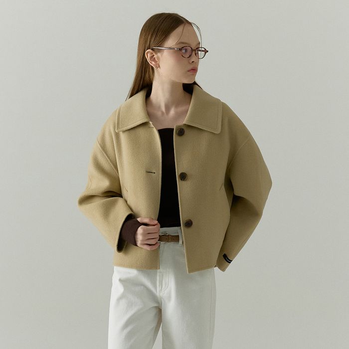 Cashmere Collar Handmade Short Coat Beige