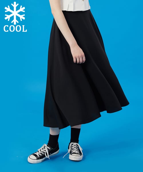 WOMEN Cooling Refrigerator Semi Flare Midi Long Skirt [Black] Long Skirt ver.
