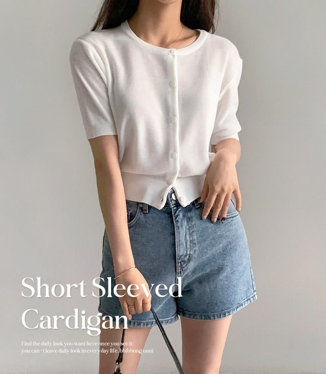 Pippi Longstocking Round Short-Sleeved Knit Cardigan (8 colors) [Summer Thin Half Semi-Crop]