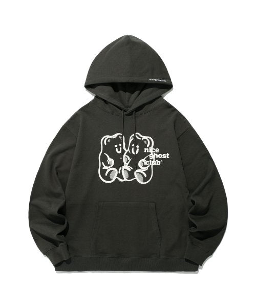 [Non-Fleece] Gummy Bear & Logo Hoodie_Charcoal (NG2ESUM400A)