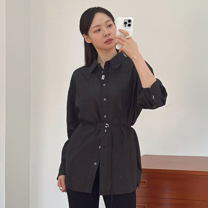 See-Through Stripe Oversized Fit Shirt_3COLORS