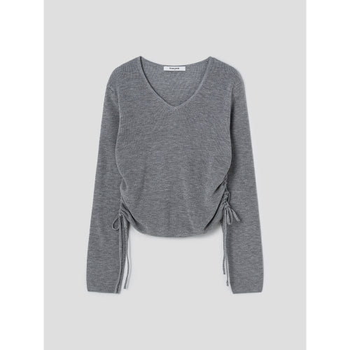 Side Shirring Strap V-Neck Pullover Gray