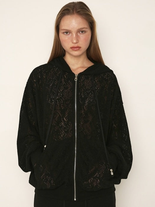LACE BOHEMIAN HOODIE, BLACK