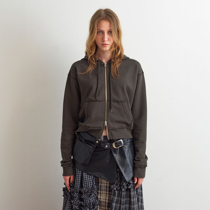 RAW CUT HOODIE ZIP-UP - DARK KHAKI