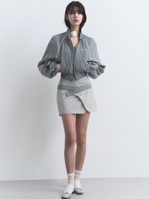 TWO TONE VELCRO WRAP SKIRT, GREY