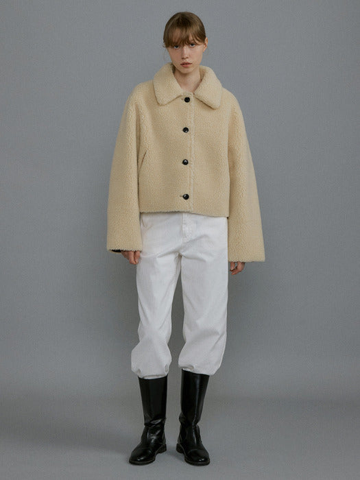 Jeje reversible short wool mustang (Butter beige)
