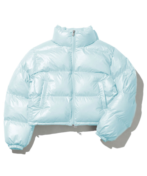 Glossy Crop Puffer Jacket-Light Blue