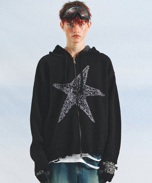 Starfish Hood Zip-Up Sweater (BLACK)