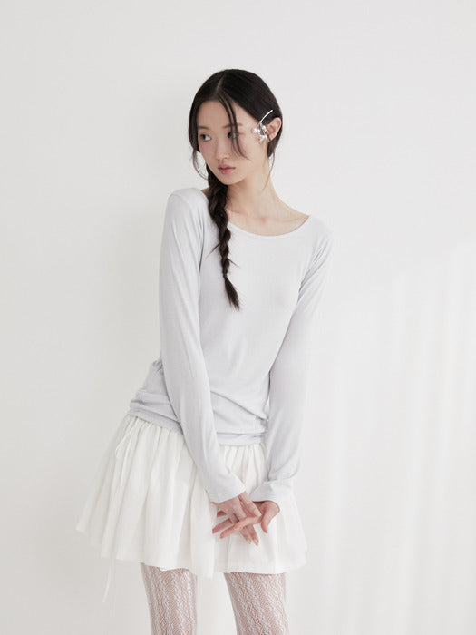 Lace strap round T-shirt (BABYBLUE)