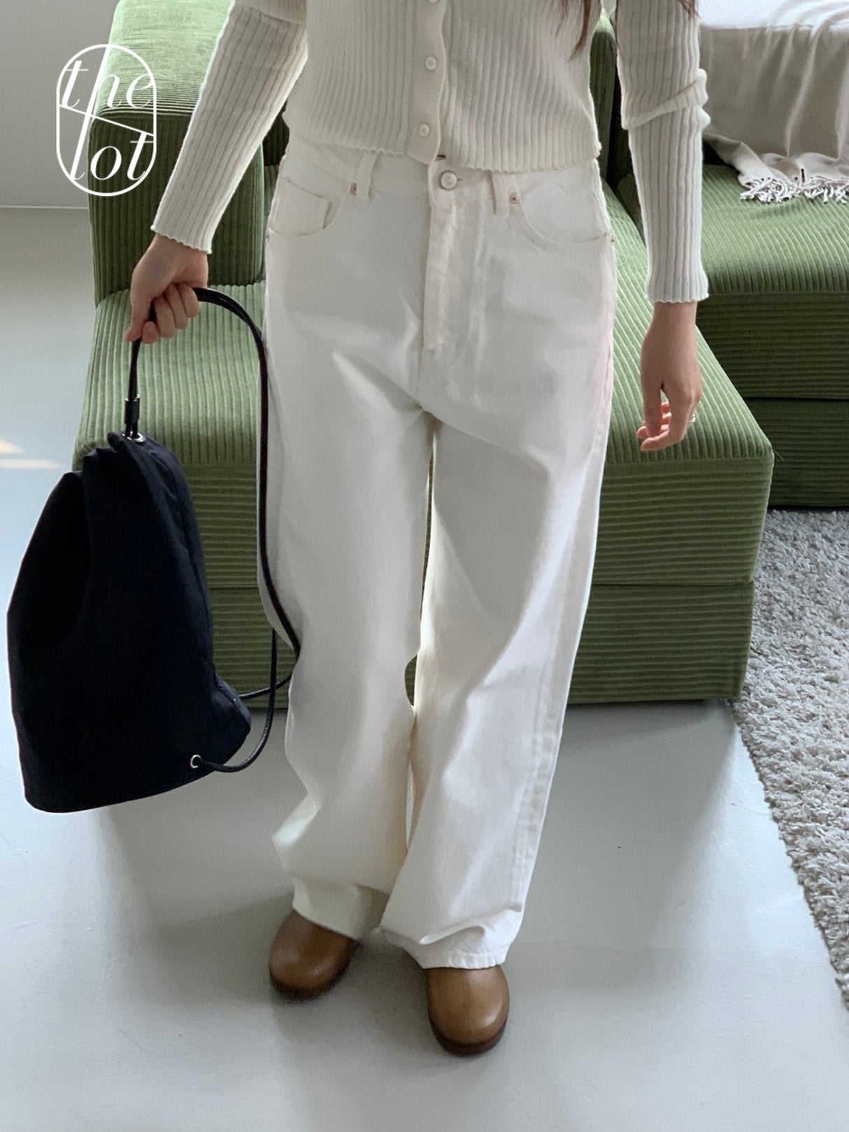THE ROT (Spring New arrival) [GABRIELLE] Gabriel Donna Loose Denim Straight Semi-wide Jeans White Jeans (1 color)