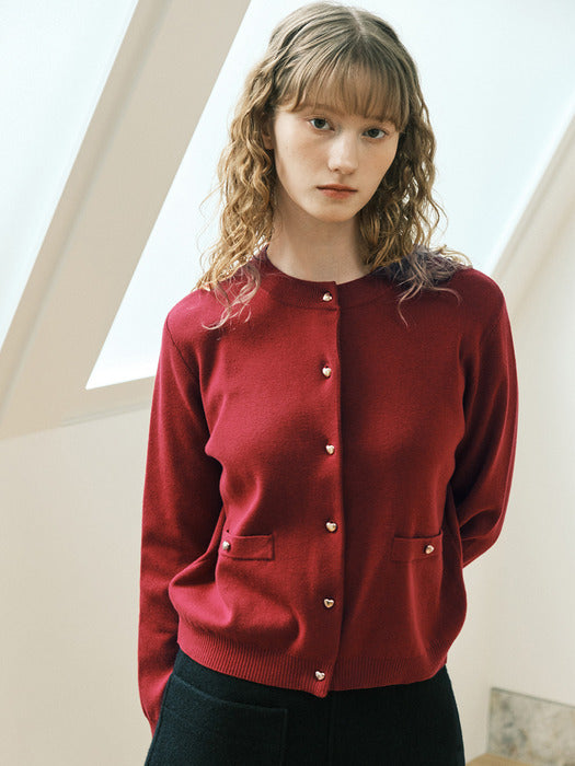 Heart Button Knit Cardigan_red