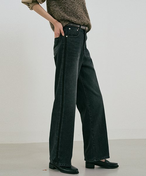 Black wide denim pants
