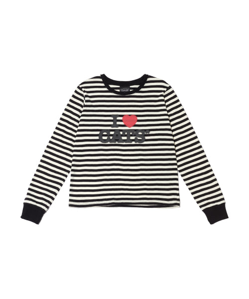 I LOVE CATS STRIPE SLIM LONG SLEEVE
