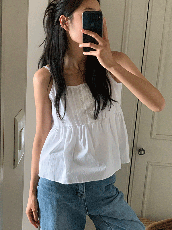 Ni [White Day/Re-Progress/Increase of Inquiries] Lilia Lace Pintuck Sleeveless Blouse with String Sleeveless