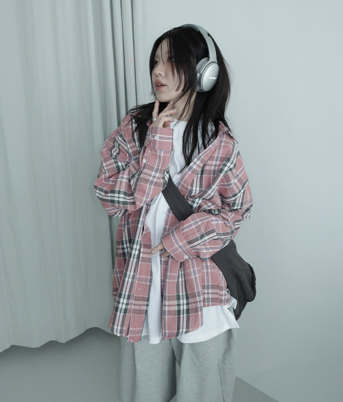 FILUMINATE Oversized Fit Forest Checkered Shirt-Pink - Size & Review | Musinsa