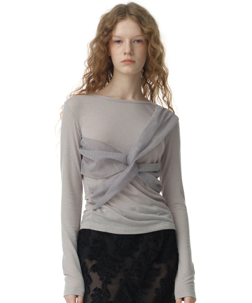メッシュツイストTシャツ[グレー]