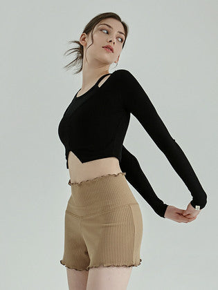 Women's Yoga Wear DEVI-T0092-Black Pilates Julia Ribbed Long Sleeve