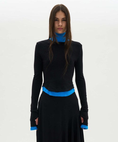Double Layered High Neck Tee_Black