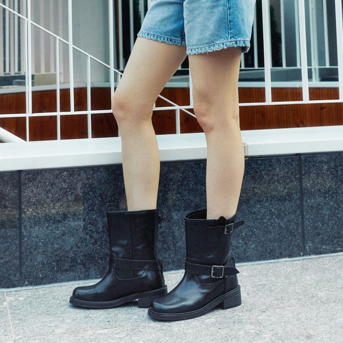 KM090 Handmade Leather Biker Middle Boots l 3 Colors