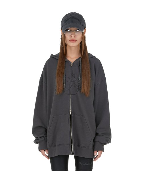 [IHD002-4] Signature Graphic Hooded Zip-up - Charcoal