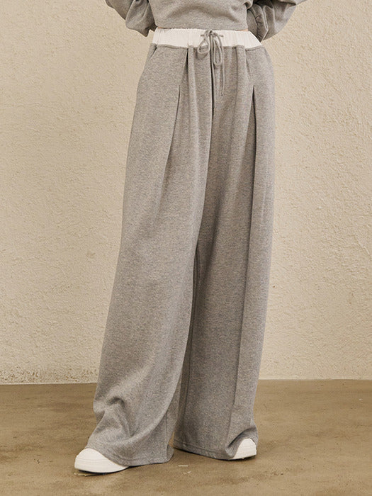 Double Waist Wide Pants - M.Gray