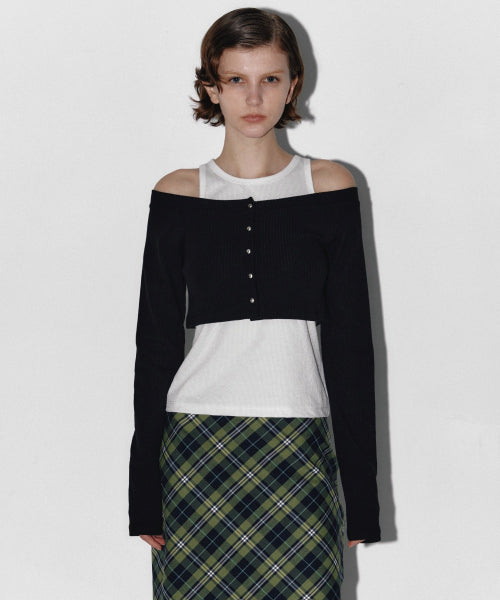 Black button-off crop cardigan set