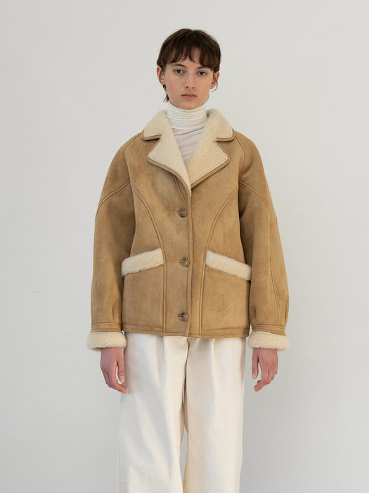 shearling collar mustang jacket (beige)
