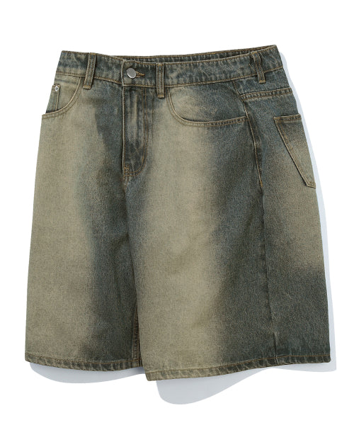Front Washing Bermuda Denim Shorts (Sand Blue)