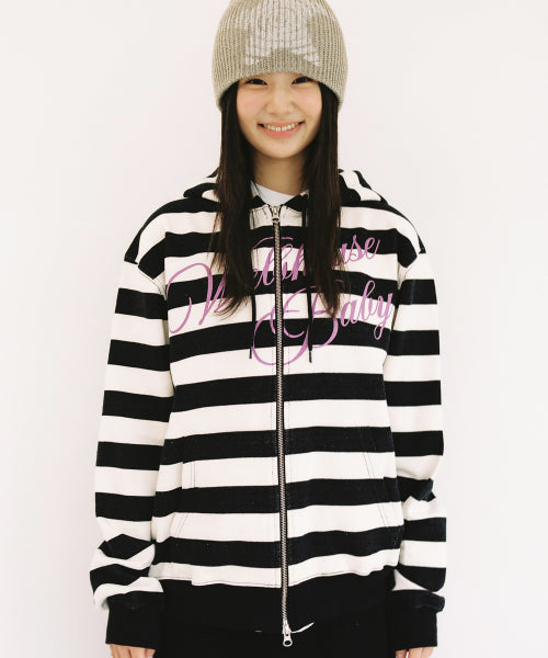 Web Baby Stripe Hood Zip-Up - Cream/Black