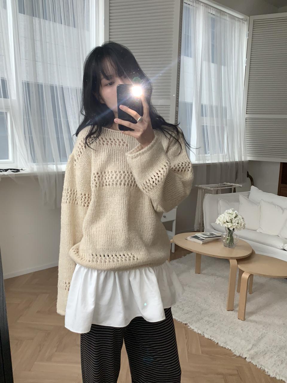 Dipley Two S Crochet Boat Neck Knitwear 2 colors